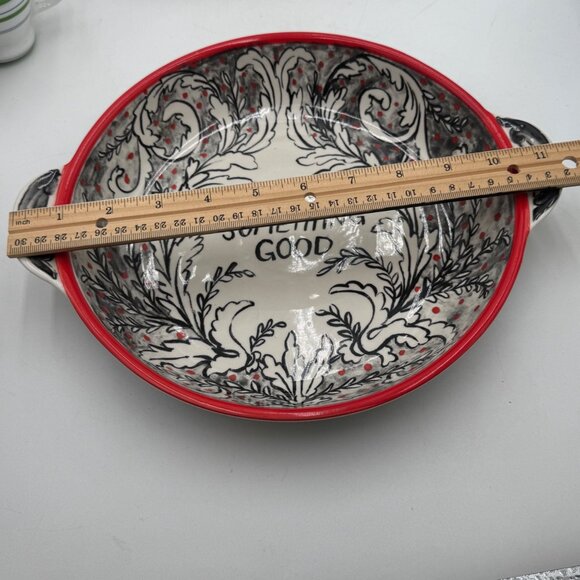 Molly Hatch Anthropologie Red Black Swirl White Serving Dish Bowl Something Good - Picture 13 of 15